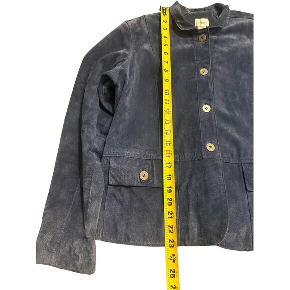 Chico's Genuine Leather Jacket Dark Blue Size 1 With Designer Metal buttons - Picture 2 of 8